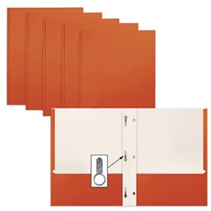 Orange Paper 2 Pocket Folders with Prongs, 50 Pack, by Better Office Products, Matte Texture, Letter Size Paper Folders, 50 Pack, with 3 Metal Prong Fastener Clips, Orange