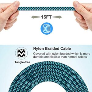 USB Type C Cable 15ft with 3A Fast Charging, Ultra Long and Extremely Durable Nylon Braided USB C Charger Cord for Galaxy S10/S9/S8/Google Pixel/LG/OnePlus/Moto and More (Blue)