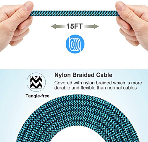 USB Type C Cable 15ft with 3A Fast Charging, Ultra Long and Extremely Durable Nylon Braided USB C Charger Cord for Galaxy S10/S9/S8/Google Pixel/LG/OnePlus/Moto and More (Blue)