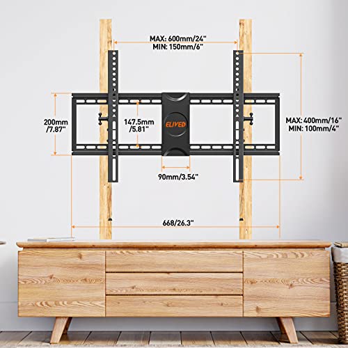 ELIVED TV Wall Mount for Most 37-75 Inch TVs, Holds up to 120 lbs, Universal Low Profile Adjustable Tilt TV Mount Fits 8"-24" Studs, Max VESA 600x400mm, Flat Wall Mount Bracket.