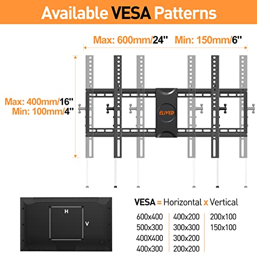 ELIVED TV Wall Mount for Most 37-75 Inch TVs, Holds up to 120 lbs, Universal Low Profile Adjustable Tilt TV Mount Fits 8"-24" Studs, Max VESA 600x400mm, Flat Wall Mount Bracket.