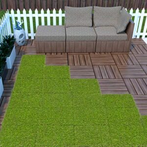 waterproof outdoor turf grass for pets indoor/outdoor 1x1 artificial grass tile set for backyard, patio, garage, 1' x 1', green