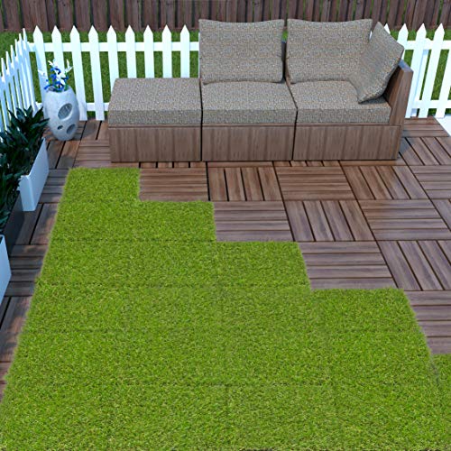 Waterproof Outdoor Turf Grass for Pets Indoor/Outdoor 1x1 Artificial Grass Tile Set for Backyard, Patio, Garage, 1' x 1', Green