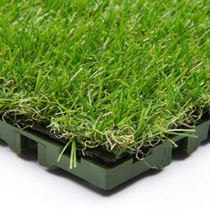 Waterproof Outdoor Turf Grass for Pets Indoor/Outdoor 1x1 Artificial Grass Tile Set for Backyard, Patio, Garage, 1' x 1', Green