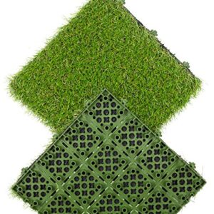 Waterproof Outdoor Turf Grass for Pets Indoor/Outdoor 1x1 Artificial Grass Tile Set for Backyard, Patio, Garage, 1' x 1', Green