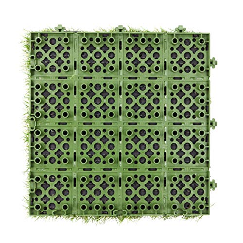 Waterproof Outdoor Turf Grass for Pets Indoor/Outdoor 1x1 Artificial Grass Tile Set for Backyard, Patio, Garage, 1' x 1', Green