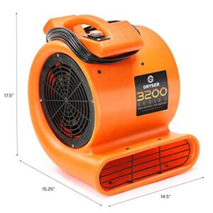 Dryser 6pk Air Mover Carpet Dryer 2 Speed 1/2 HP Industrial Floor Fan - Orange Carpet Drying Fan Floor Blower