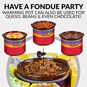 Taco Tuesday Heated Lazy Susan Taco Bar Serving Set for a Party with 4 Tortilla Holders, Fondue Pot for Burritos, Nachos, and Fajitas - 20 Oz. - Red