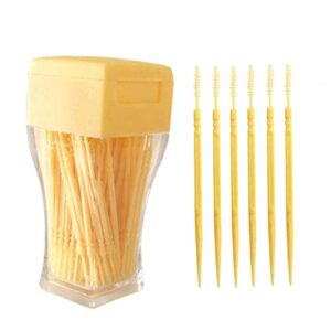 200pcs double-head toothpicks soft plastic oral care interdental floss cleaners toothpicks,braces brush (light yellow)