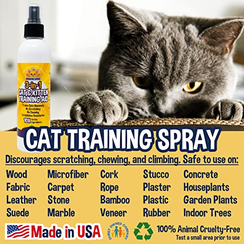 3-in-1 Cat & Kitten Training Aid with Bitter | Cat Training Spray for Indoor and Outdoor Use | Anti Scratch Furniture Protector | Establish Boundaries & Keep Cat Off | Made in The USA (8oz)