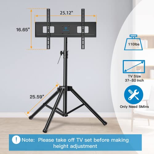 PERLESMITH Tripod TV Stand -Portable TV Stand for 37-80 Inch LED LCD OLED Flat Screen TVs-Height Adjustable Display Floor TV Stand with VESA 600x400mm, Holds up to 110lbs PSTM2