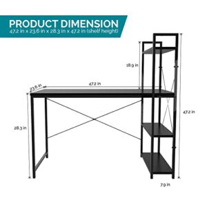 Halter Computer Desk with Shelves, 47 Inch Writing Table for Home Office, Study Desk with Storage for Work, Writing, and Homework, Modern, Easy Assembly, Black