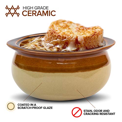 Stock Your Home French Onion Soup Crocks (6 Count) - 12 Ounce Oven Safe French Onion Soup Bowls - Two-Toned Brown & Ivory Ceramic Porcelain Soup Bowls