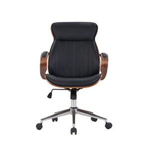 IDS Home Contemporary Walnut Wood Executive Swivel Ergonomic with Arms Office Furniture Bentwood Mid Back Desk Chair, Black