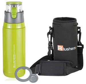 blushers 650ml (22oz) double wall vacuum insulated 304 stainless steel to go travel mug, one touch lock lid thermos water bottle (green - 3 piece set)
