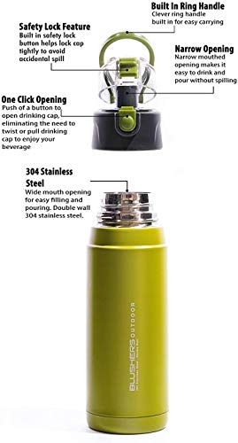 Blushers 650ml (22oz) Double Wall Vacuum Insulated 304 Stainless Steel To Go Travel Mug, One Touch Lock Lid Thermos Water Bottle (Green - 3 Piece Set)