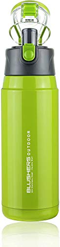 Blushers 650ml (22oz) Double Wall Vacuum Insulated 304 Stainless Steel To Go Travel Mug, One Touch Lock Lid Thermos Water Bottle (Green - 3 Piece Set)