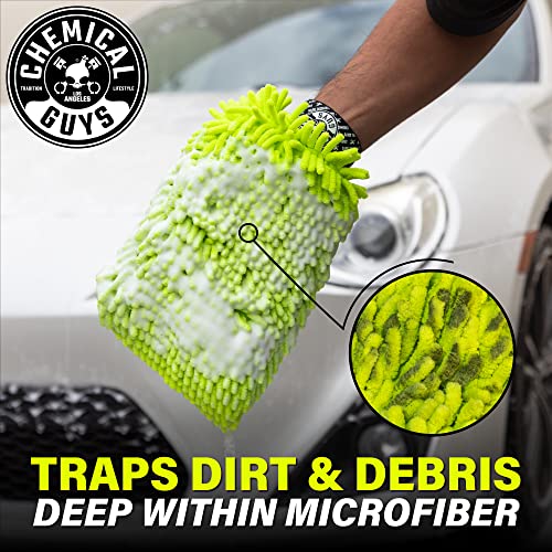 Chemical Guys MIC493 Chenille Premium Scratch-Free Microfiber Wash Mitt, Lime Green, 9.6" x 2.3" x 7"