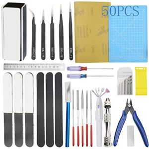 bigstone 50 pcs gundam model tools kit hobby building tools set for cars, airplanes, buildings, gundam, robots models building repairing and fixing ext.