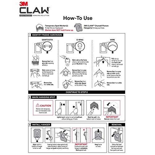 3M CLAW Drywall Picture Hanger with Temporary Spot Marker, Holds 15 lbs, 6 Hangers, 6 Markers/Pack