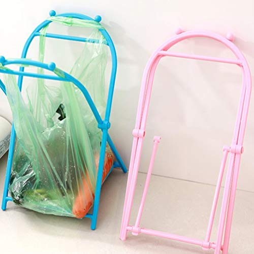 Hemoton 2pcs Trash Bag Holder Rack Foldable Garbage Bag Bracket Stand Rubbish Bag Support Rack Dishcloth Organizer Rack for Bathroom Kitchen (Pink)