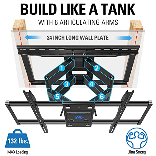 Mounting Dream TV Wall Mount TV Bracket for Most 42-90 Inch TV, UL Listed Full Motion TV Mount with Articulating Arms, Max VESA 800x400mm 132 lbs. Loading, Fits 16", 18", 24" Studs MD2298-XL