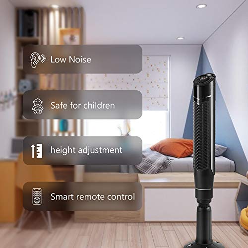 Kismile 59 Inch Portable Oscillating Quiet Tower Fan with Remote Control,3 Modes and 8 Wind Speed Setting, Built in 24 H Timer LED Display Powerful Standing Fans (59 inch, Black)