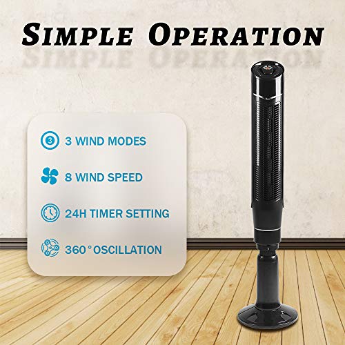 Kismile 59 Inch Portable Oscillating Quiet Tower Fan with Remote Control,3 Modes and 8 Wind Speed Setting, Built in 24 H Timer LED Display Powerful Standing Fans (59 inch, Black)