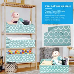 Homyfort Closet Storage Bins, Fabric Organizer Baskets with Handles, Trapezoid Storage Boxes for Organizing, Organization Baskets for Shelf, Clothes, Toys, Baby, Office Supplies, Nursery, Cabinet, Books (3-Pack, Blue)