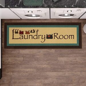 machine washable bordered laundry room rug non-slip rubberback 2x5 laundry runner rug for laundry room, bathroom, washroom, 20" x 59", beige laundry