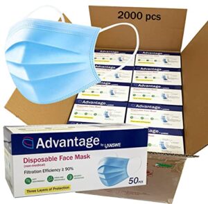 lanswe advantage disposable masks (2,000 pack) 3-ply disposable face masks with elastic earloops - volume pricing