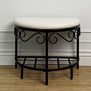 Mango Steam Half Moon Shoe Bench - Vanity Seat/Dressing Stool/Makeup Chair - White