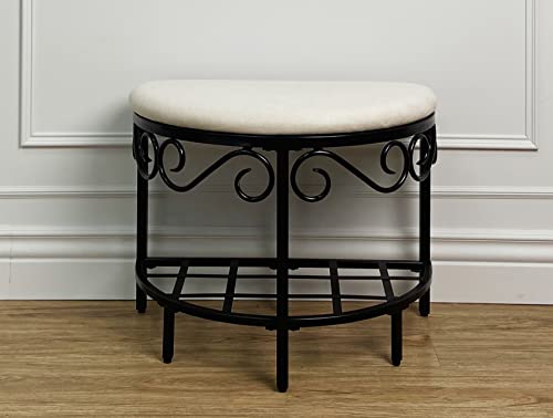 Mango Steam Half Moon Shoe Bench - Vanity Seat/Dressing Stool/Makeup Chair - White