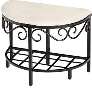 Mango Steam Half Moon Shoe Bench - Vanity Seat/Dressing Stool/Makeup Chair - White