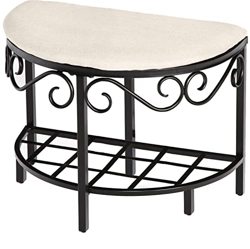 Mango Steam Half Moon Shoe Bench - Vanity Seat/Dressing Stool/Makeup Chair - White