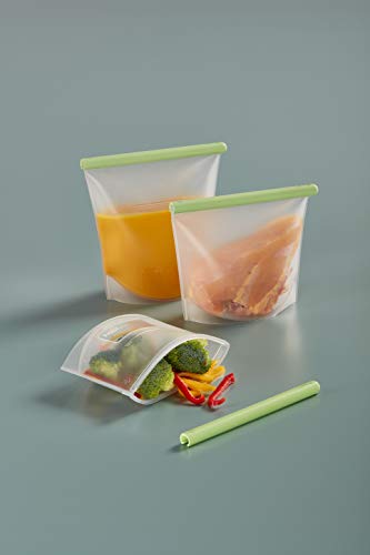 Lekue Reusable Silicone Bags for Airtight Food Storage and Sous Vide Cooking, Set of 3, Frost