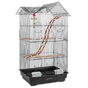 best choice products 36in indoor/outdoor iron bird cage for medium small birds, parrot, lovebird, finch, parakeets, cockatiel enclosure w/removable tray, 4 feeders, 2 toys