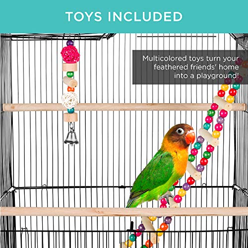 Best Choice Products 36in Indoor/Outdoor Iron Bird Cage for Medium Small Birds, Parrot, Lovebird, Finch, Parakeets, Cockatiel Enclosure w/Removable Tray, 4 Feeders, 2 Toys