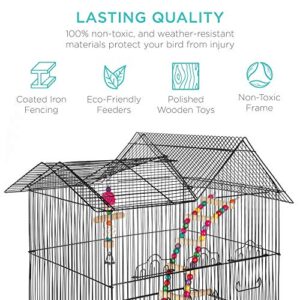 Best Choice Products 36in Indoor/Outdoor Iron Bird Cage for Medium Small Birds, Parrot, Lovebird, Finch, Parakeets, Cockatiel Enclosure w/Removable Tray, 4 Feeders, 2 Toys