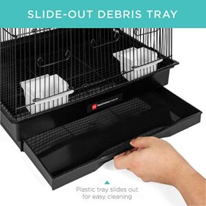 Best Choice Products 36in Indoor/Outdoor Iron Bird Cage for Medium Small Birds, Parrot, Lovebird, Finch, Parakeets, Cockatiel Enclosure w/Removable Tray, 4 Feeders, 2 Toys