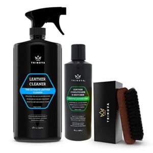 trinova leather care bundle - made in usa - leather cleaner, conditioner and leather brush kit