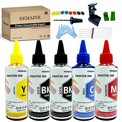 HEMAINK 5 Bottles Ink and Ink Refill Tools Compatible for Canon Ink Cartridges PG-245XL CL-246XL PG-210XL CL-211XL PG-243 CL-244 245XL 246XL 243 244 210 211