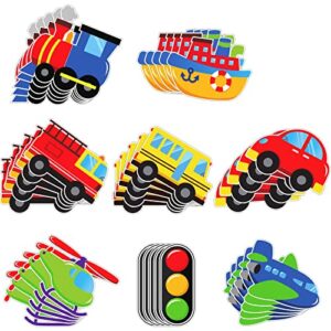 40 pieces transportation decorations cutouts cardboard cutouts car bus train plane ship helicopter fire truck traffic light photo props with glue point dots for transportation birthday party supplies