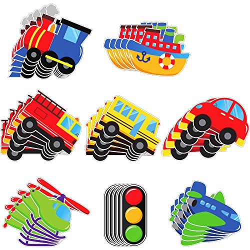 40 Pieces Transportation Decorations Cutouts Cardboard Cutouts Car Bus Train Plane Ship Helicopter Fire Truck Traffic Light Photo Props with Glue Point Dots for Transportation Birthday Party Supplies