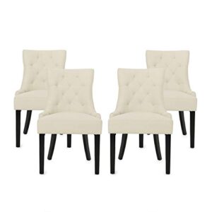 christopher knight home gwendolyn contemporary tufted fabric dining chairs (set of 4), beige, espresso