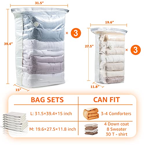 Cube Vacuum Storage Bags Space Saver Vacuum Seal Bags Large Compressed Vacuum Bags for Comforters, Blanket, Clothes, Bedding, Sheet, Pillow, Closet Organizers (3 Medium, 3 Large)