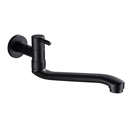 Wall-Mounted Black Cold Water Faucet Washing Machine Mop Pool Garden Taps (36cm)