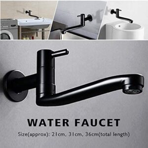 Wall-Mounted Black Cold Water Faucet Washing Machine Mop Pool Garden Taps (36cm)