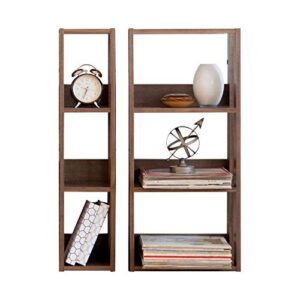 iris usa 3-shelf space saving open wood shelving set, 2 pack, dark brown