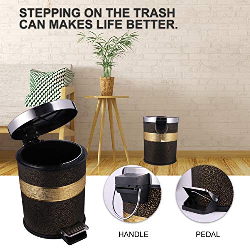 Garneck Foot Pedal Trash Can Garbage Can Kitchen Waste Bin with Lid Stainless Steel Leather for Bathroom Kitchen Living Room (Black)